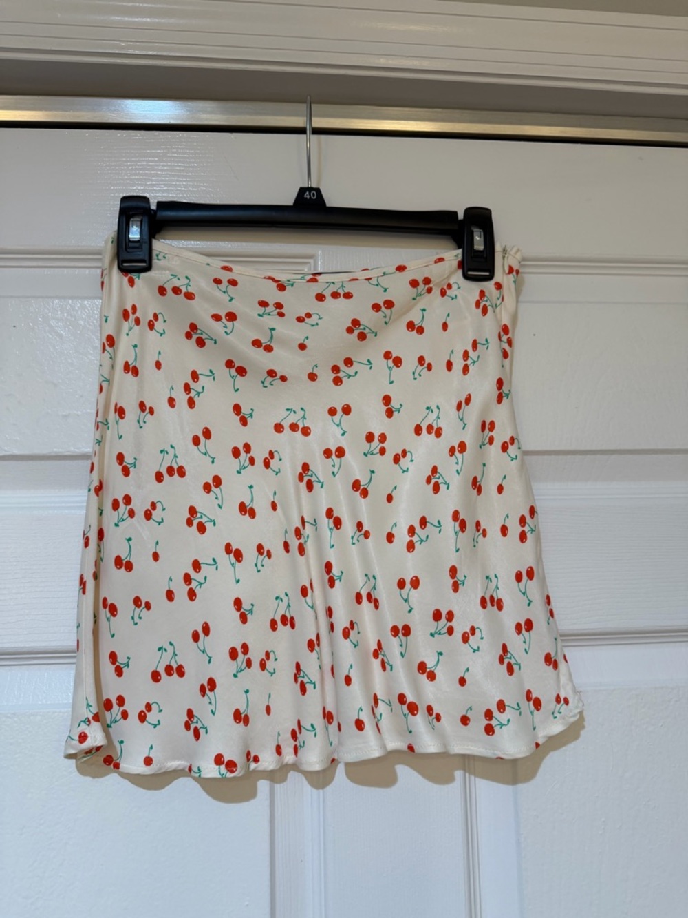 Zara Cream Cherry Print Satin Skirt